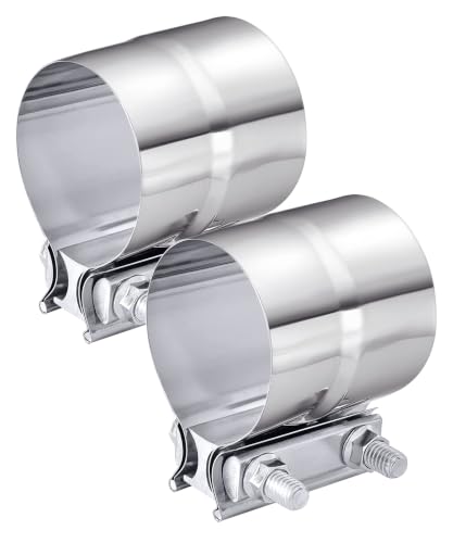 ILBVWQY 2PCS Exhaust Clamps,Car Accessories Stainless Steel Muffler Band Clamp,Exhaust System Repair,Automotive Replacement,Fit for Cat Back Systems,Racing Exhausts (3 inch)