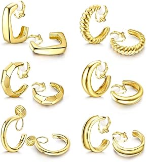 YADOCA 6 Pairs Gold Clip on Hoop Earrings for Women Girls Clip on Earrings for Egirls Gold Chunky Hoop Earrings No Piercing Fake Earrings Set