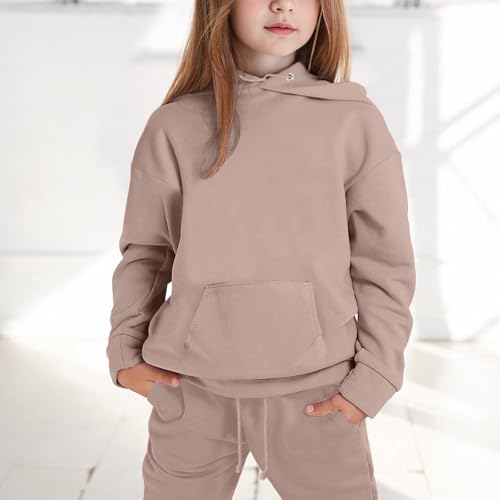 Girls Sweatsuit 2 Piece Outfits Solid Long Sleeve Baggy Sweatpants With Pockets Teens Casual Active Sets3