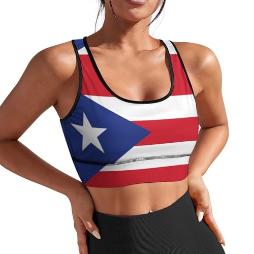 YSBKN Puerto Rico Flag Sports Bras for Women Funny Yoga Crop Tank Tops for Exercise Athletic Workout Running Cycling Gym 2XL