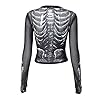 ensswliz Women's Summer Fitted Crop Tops Black Long Sleeve Skull Print Mesh Going Out Tops (Black, M) #4