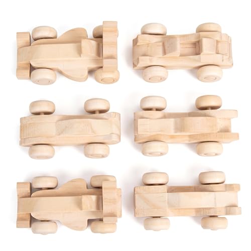 Image of Uanqfegy Wooden Cars to Paint - 6PCS Natural Wood Crafts for Kids, DIY Graffiti Mini Race Cars for Boys Girls Artistic Inspiration