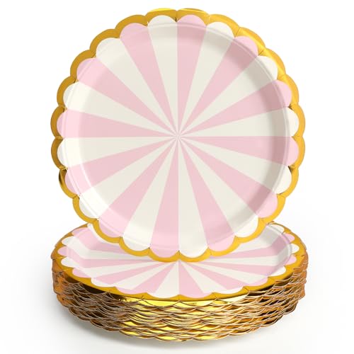 PARTY GO 50 Pcs 9 Paper Plates for Dinner and Dessert, Disposable Plates Party Supplies Pack for Graduation Holiday Wedding Birthday Party Baby Shower Decorations, Pink