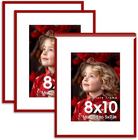 8x10 3 Pack Red Picture Frames, Shiny High-Gloss Poster Frames fo...