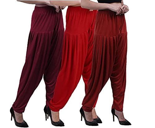 Image of Casuals Women's Regular Fit Viscose Drawstring Patiala Harem Pants Combo Pack 3 (Maroon :: Red :: Red Maroon,XXXL)