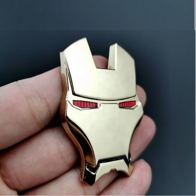 Image of JVCV 3D Metal Iron M face Sticker Chrome Logo Decal Emblem Badge for All Cars Bikes Laptops Headphones Helmets Home Office Accessory (Iron M Face, Gold Red Eyes)