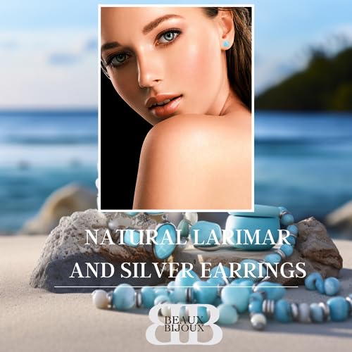 Beaux Bijoux Sterling Silver Larimar Blue Earrings for Women - Natural Larimar Jewelry - Beautiful Blue Larimar Stones - Round Hypoallergenic Stud Earrings - Unique Larimar Earrings2