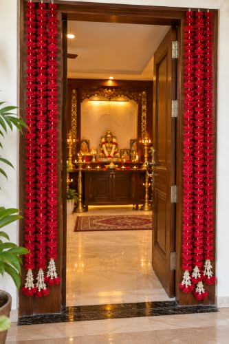 Best Artificial Flower Garlands: Festive Floral Decor 24 Artificial Red Roses Garland String, Red Velvet Rose Ladi Long, G...