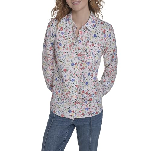Image of Nautica Women's Button Front Long Sleeve Roll Tab Shirt