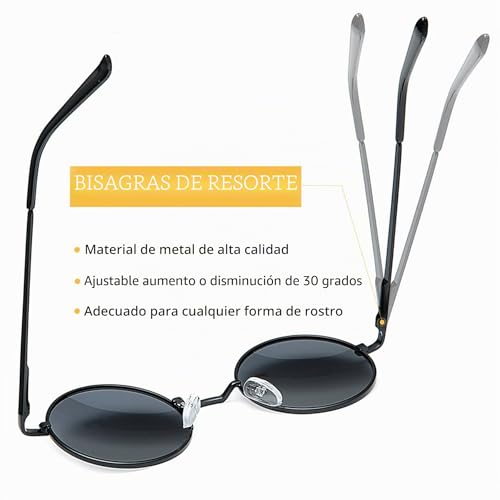 Miniatura 4 de Joopin Polarizadas Redondas Hombre Y Mujer Gafas De Sol Negras Metálicas Halloween Disfraz Steampunk Hippies Retro Vintage Round Sunglasses Uv400 Oculos De Sol