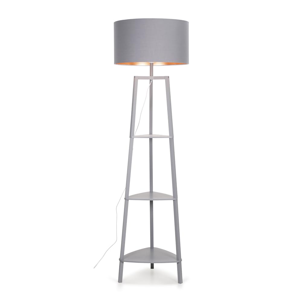 Valuelights Copper Hiru Grey 3 Tier Shelf Floor Lamp With Grey & Shade & Bulb