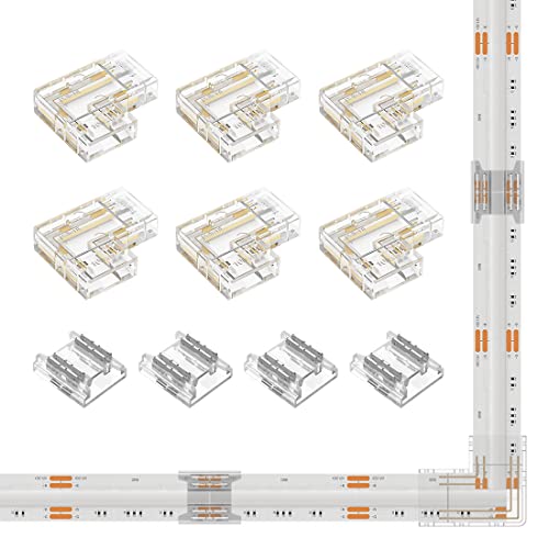 Btf-Lighting Fcob Cob 10Mm/0.39In Width Led Strip Connector Kit 6Pcs 4 Pin Transparent Gapless L-Shaped Connectors 4Pcs 4Pin Strip To Strip Connectors For Pwm Fcob Rgb Led Strip Lights #TOP23