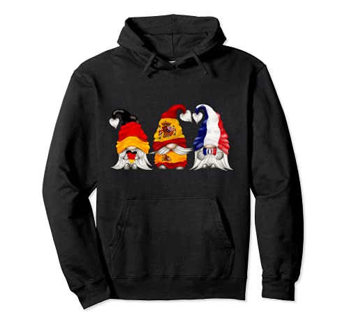 Spain Germany France Gnome Pullover Hoodie, Black
