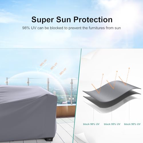 Image of Patio Furniture Set Cover Waterproof, Heavy Duty Funiture Covers for Outdoor Sectional Sofa Set Wicker Rattan Table Chair Rectangular,90 inchLx62 inchWx28 inchH,Grey