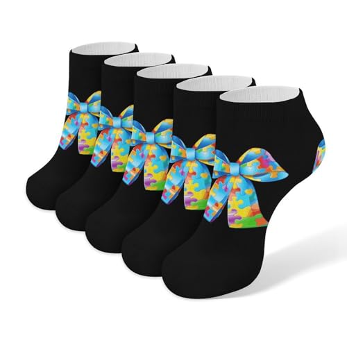 Puzzle - Calcetines tobilleros con pajarita, 5 pares de calcetines cortos casuales de corte bajo atlético
