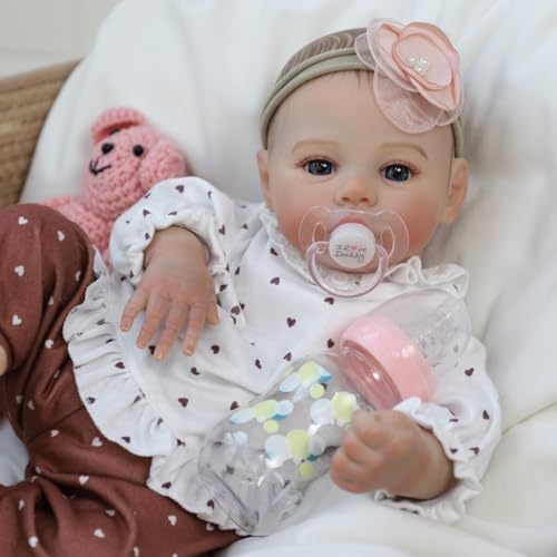 Lifelike Reborn Baby Dolls - 18 Inch Realistic Newborn Baby Dolls Girl, Real Life Baby Dolls with Soft Weighted Body, Real Baby Reborn Gift Set for Kids Age 3+
