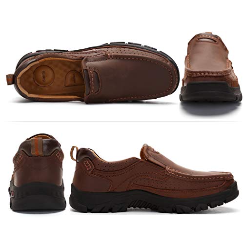 ALITIKAVIC Mens Slip On Casual Shoes Leather Comfortable Walking Loafers Dark Brown