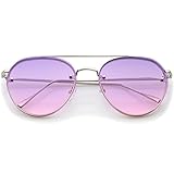 zeroUV - Modern Temple Brow Bar Rimless Gradient Colored Flat Lens Aviator Sunglasses 59mm