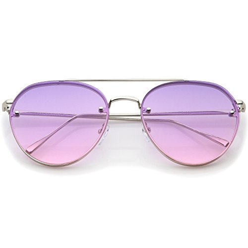 zeroUV Modern Temple Brow Bar Rimless Gradient Colored Flat Lens Aviator Sunglasses 59mm
