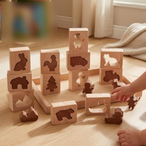 harayaa Children Shape Puzzle Wooden Animal Puzzle Tray Puzzle Matching Puzzle Beech Wood Tray with Animal Cut Outs Suitable for Focus Building Activities and Preschool classrooms - Image 3