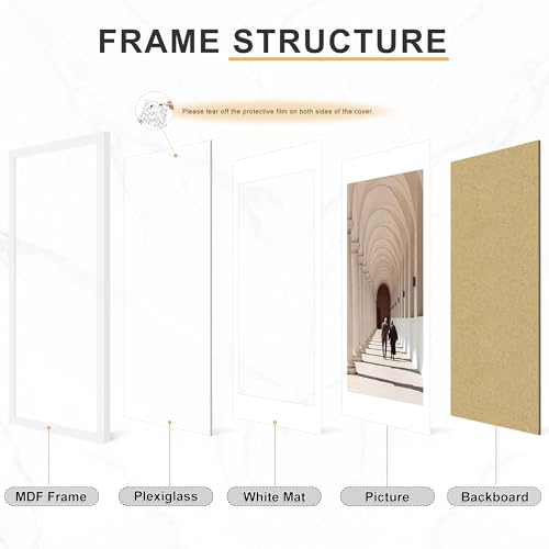 Image of Picrit 18x24 Picture Frame Set of 7, White Poster Frames for Wall