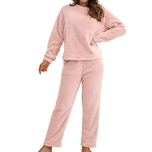 Homgro Women's Long Sleeve Fleece Pajama Set 2 Piece Sherpa Lined Pullover Shirt and Pants Jammies...