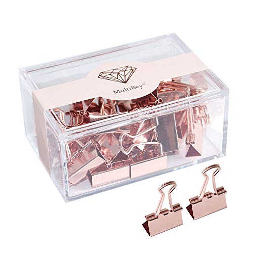 3/4 Inch Medium Size Rose Gold Binder Clips Decorative Paper Clamp Metallic Fold Back Tickets Clip Document Photo Clips File Organizer, 25PCS Per Box (Red Copper 19mm)
