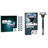 Pack Gillette Rasoir Pour Homme Mach 3, Manche Réutilisable En Acier Inoxydable Et 1 Recharge A 3 Lames, Avec Un Lot De 8 Cartouches AUTHENTIQUES Pour Un Rasage Sans Effort