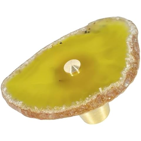 Sportmusies Pack of 4 Agate Stone Cabinet Knobs with Screws, Irregular-Shaped Agate Slices Brass Pull Handle Knobs Set for Closet Drawer Dresser Cupboard, Yellow Cover