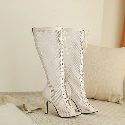 Sexy Knee High Boots Sandals For Womens Peep Toe Lace Up Stilettos High Heels Gladiator Dressy Heeled Sandal3