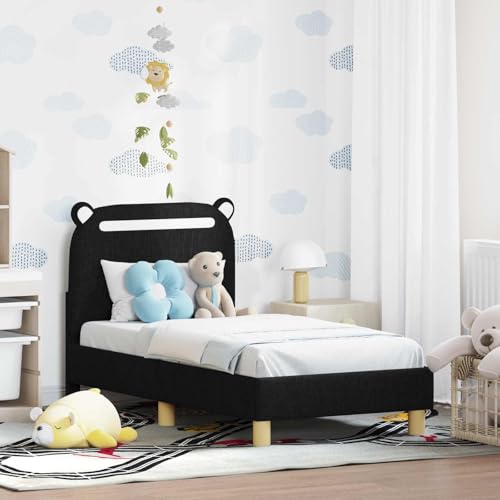 Genérico Estructura de Cama para niños pequeños con cabecera Negro Tela,Mobiliario,Camas y Accesorios,Camas y somieres,Negro,42011206