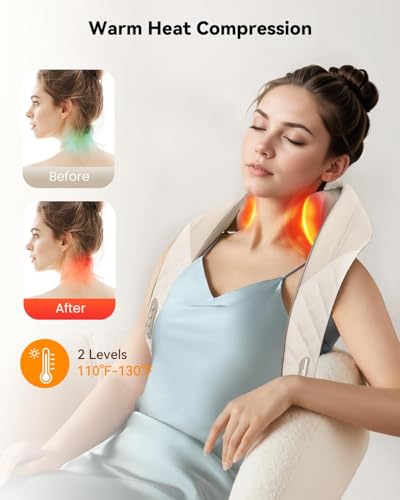 Image of Snailax Cordless Neck Massager with Heat, Kneading Neck and Shoulder Massager Deep Tissue, Shiatsu Back Pillow, 2 Heating Levels,Gifts for Mom Dad