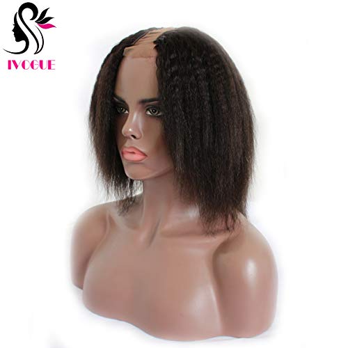 Kinky Straight Short Blunt Bob U Part Wigs Mongolian Virgin Human Hair U Opening Wigs with Combs or Clips for Black Women (12inch)