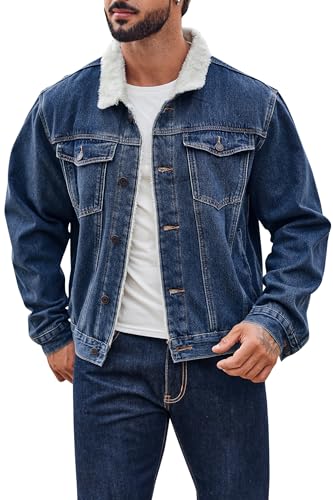 Runcati Mens Sherpa Fleece Lined Denim Jacket Casual Winter Warm Button Down Trucker Jacket Coat with Pocket