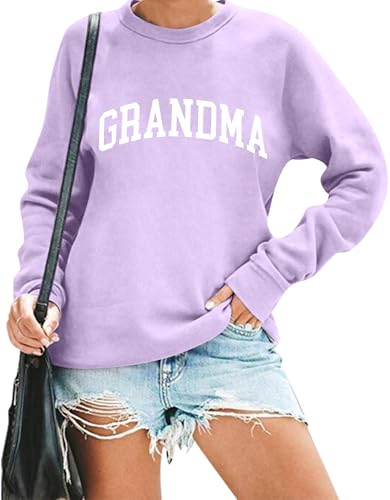 LOTUCY Grandma Sweatshirt Women Nana Life Sweatshirts Colorful Grandma Letter Print Crewneck Mimi Birthday Gift Light Purple