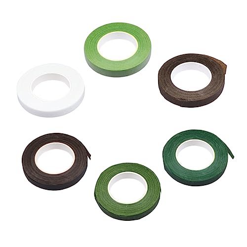 HAWILLOSCH 6Rolls Green Floral Tape Light Green Green White Coffee Dark Coffee for Flower Arrangements Bouquet Stem Wrapping Present Wrapping DIY Crafts
