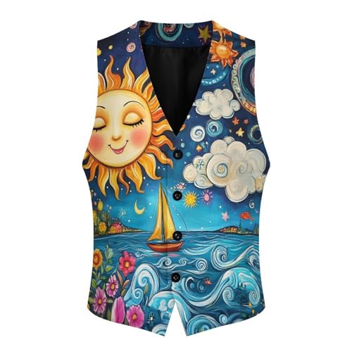 Sun And Moon Face Men's Suit Vests Dress Vest V-Neck Waistcoat Slim Business Formal with Pocket4