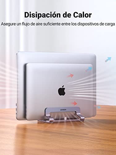 Miniatura 6 de UGREEN Soporte Vertical para Portátil Ajustable con 2 Ranuras Elevador | Laptop Stand de Mesa Compatible con MacBook Pro/Air, Matebook, HP, iPad, Tableta y Otro Gris