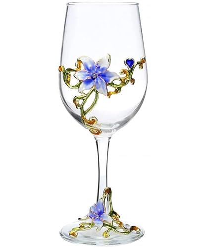 Simcat Handmade Painted Enamel Flower Glass Wine Glasses Transparent Refined Goblet, Stem For Cabernet, Gifts (Blue Single Gift Box,1 Gift Box) #TOP22
