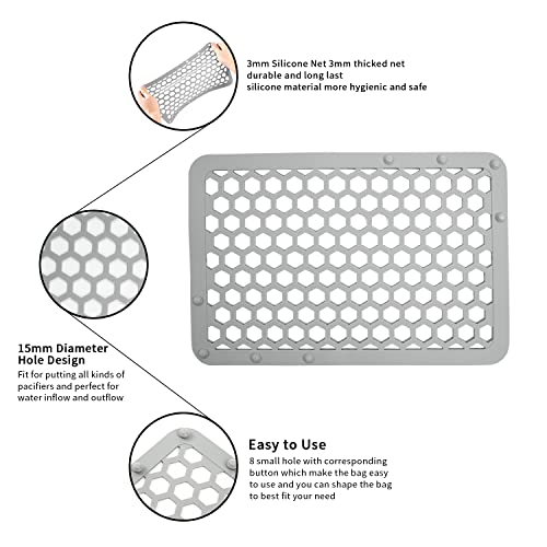 REVEX Silicone Dishwasher Bag,Dishwasher Basket for Baby Items,Baby Bottle Dishwasher Baskets with Adjustable Sizing for Small Parts,Nipples,Pacifiers and Toy Accessories.(Grey),11.8" x 7.9"