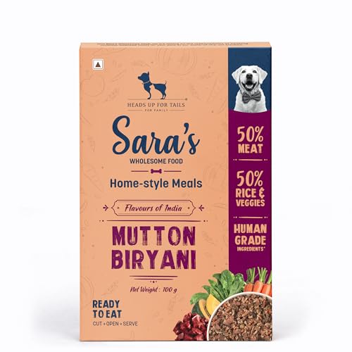 Image of Sara's Wholesome by HUFT Flavours of India Mutton Biryani Wet Dog Food - 100 gm (Pack of 5) | Value Pack | Real Mutton Recipe | Complete & Balanced Nutrition for Dogs of All Breeds