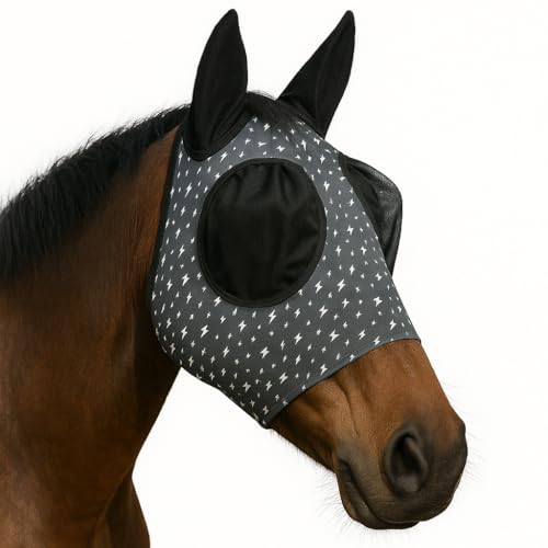 Horse Fly Mask - Arab Equine Fly Mask with Full Coverage for Eye & Ear - Stretchable UV & Sun Protection Flymask for Horses, Ponies & Mini Horses - Horse Face Cover for Pasture & Trail - Lightning