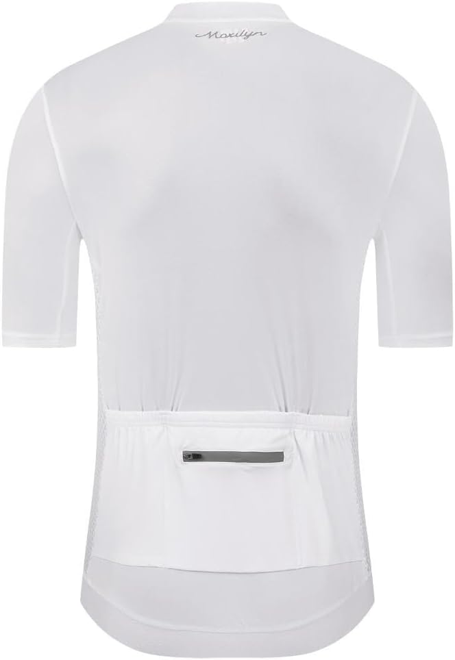 MOXILYN Men's Cycling Jerseys Road Bike Shirts Short Sleeve Full Zipper with 4 Pockets Reflective Widen Anti Slip Hem White