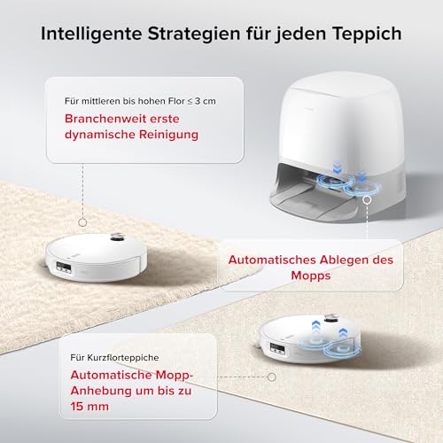 roborock Qrevo Curv 2 Pro Saugroboter mit Wischfunktion&Hebarem Wischmopp, 25.000 Pa HyperForce Saugkraft, Dual Anti-Tangle-System, 100°C Heißwasser-Moppwäsche, Reactive Al-Hinderniserkennung (Weiß)
