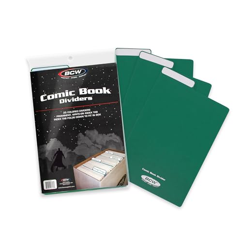 BCW Comic Dividers - 25 Pack | Archival Polyethylene Plastic Dividers | Organize Comics Efficiently in Storage Boxes | Write-On Index Tab (Green)