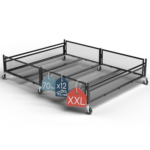 NEATWAY Under Bed Storage with Wheels – XXL 65L Metal Frame Rolling Bin & Shoe Organizer, Large Container 31.5'x23.6' – Ideal for Toys, Bedding & Clothes