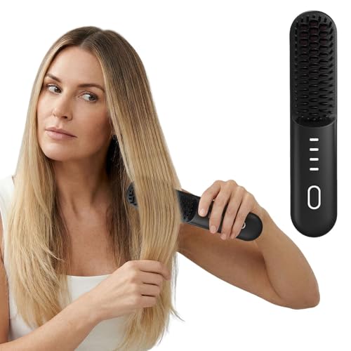 Cordless Hair Straightener Brush - Upgraded Portable Fast Heating with