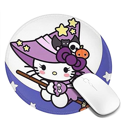 NA Hello Kitty la sorcière Tapis de Souris Tapis de Souris d'ordinateur Rond pour Hommes Femmes Cadeaux 4 pièces