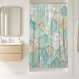 Pebbles Stall Duschvorhang, Küstenmotiv, moderne Muscheln, Blasen, Sommer, Aqua, Polyester, wasserdicht, Toilettenstoff, Duschvorhänge für Badezimmer, Badewanne, Wohnung, Dekoration, 91,4 x 183,9 cm