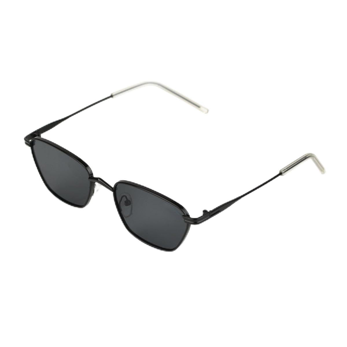 Square Frame Sunglasses, Black Metal Frame, Black Lenses, Slim Temples, Unisex Style-image-42